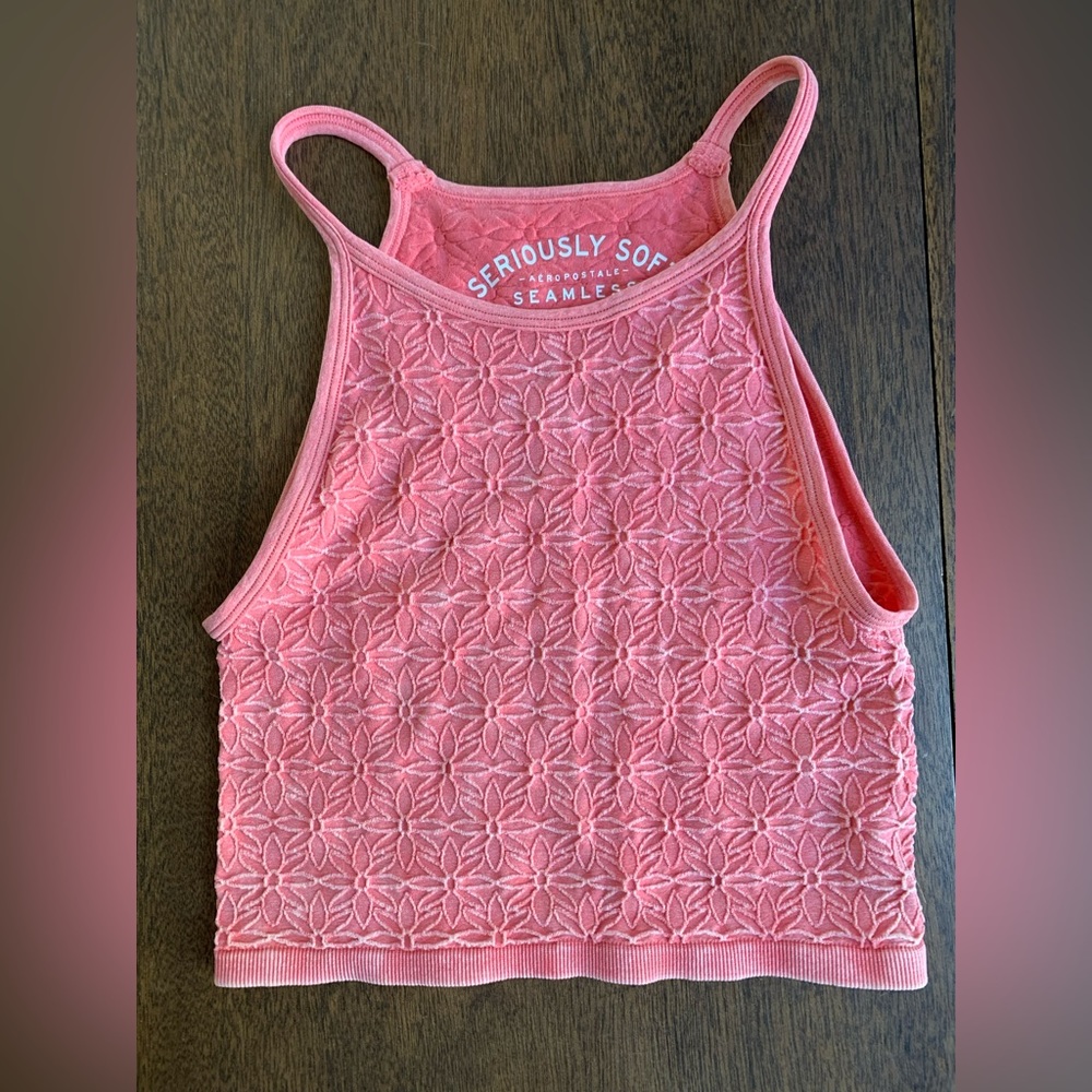 Small Coral Pink Floral Aeropostale Cropped Stretchy Tank Top